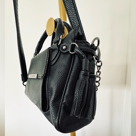 Y2K Vegan Leather Bag Detachable Crossbody Strap Black Minimalist Preppy Classic - Picture 5 of 11